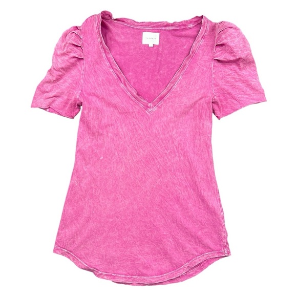 Sundays Women’s Washed Velour V-Neck Top In Clover Pink Size 2 - Picture 1 of 6